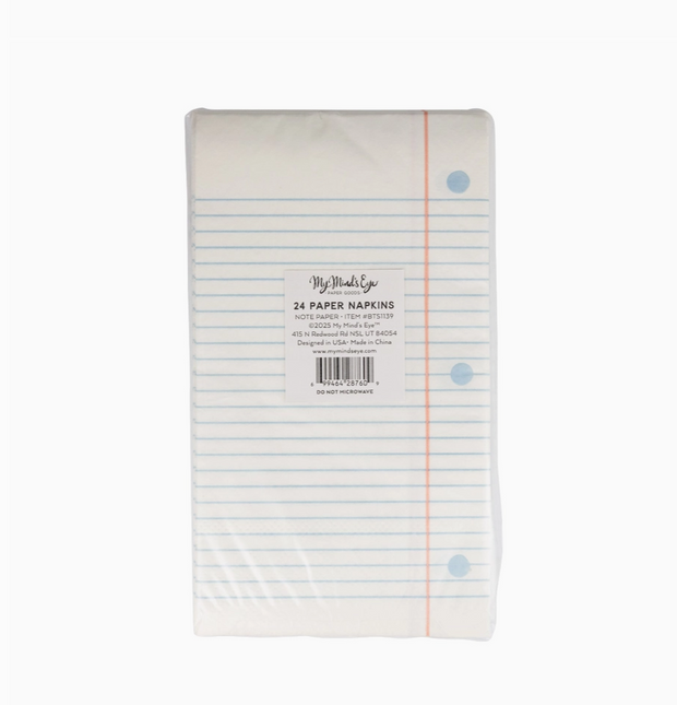 Packaged paper napkins with a notebook design on a white background