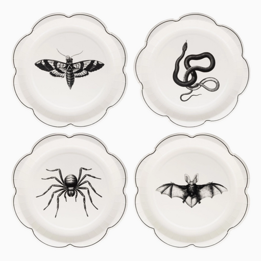 Apothecary paper plates featuring vintage potion label designs