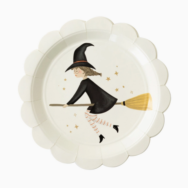 Disposable paper plates with celestial and spooky theme