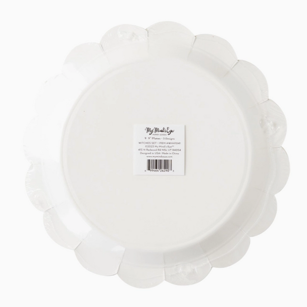 Disposable paper plates with celestial and spooky theme