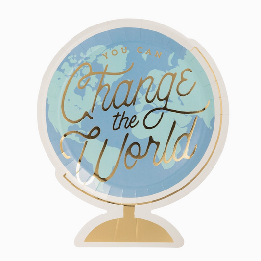 change the world paper plates stacked