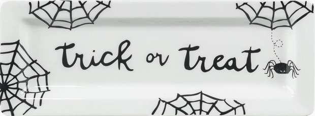 Trick or Treat snack plate with spooky Halloween design