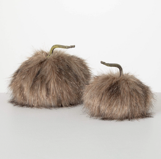 Set of 2 plush fur pumpkins for fall decor

