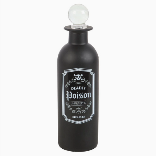 Vintage apothecary bottle with spooky poison label