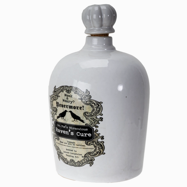 Apothecary-style Raven’s Cure bottle for spooky shelf
