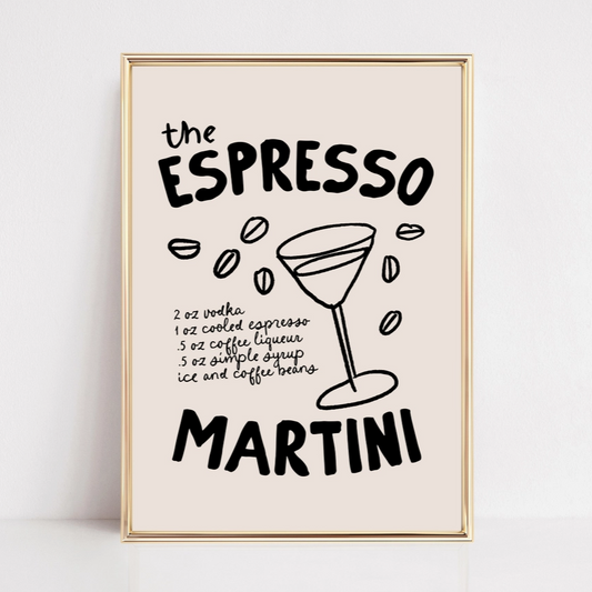 Cocktail-themed wall art with espresso martini