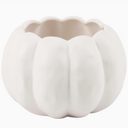 White ceramic pumpkin-shaped vase on a white background