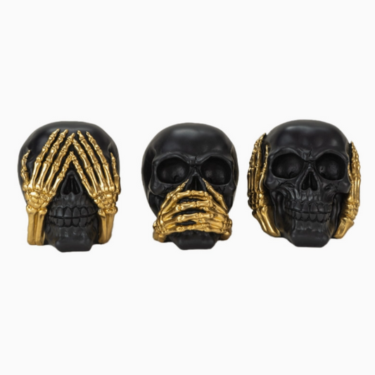 No Evil skull set of 3 decorative figurines