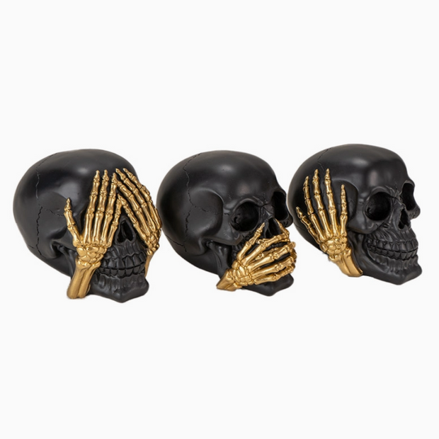 Close-up of gothic skull collectible set