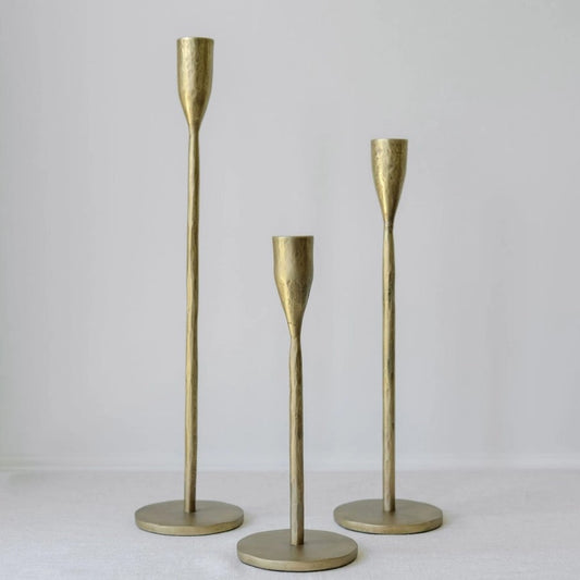 taper candle holders :: handcrafted antique brass {Set of 3}
