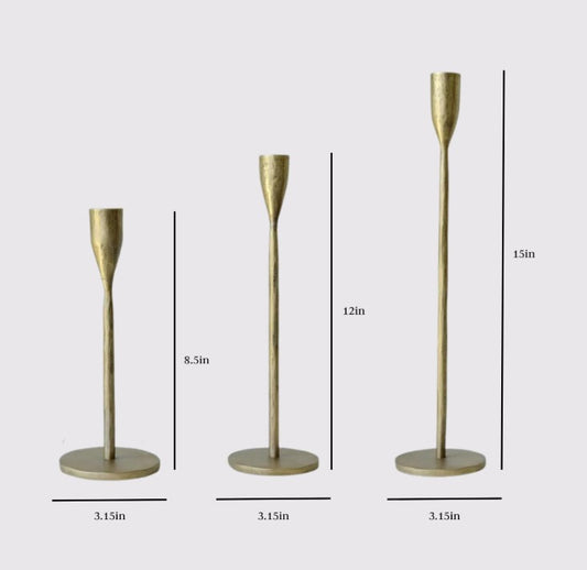 taper candle holders :: handcrafted antique brass {Set of 3}