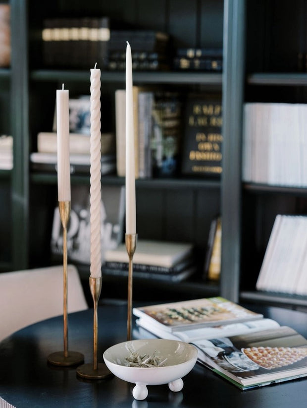 taper candle holders :: handcrafted antique brass {Set of 3}