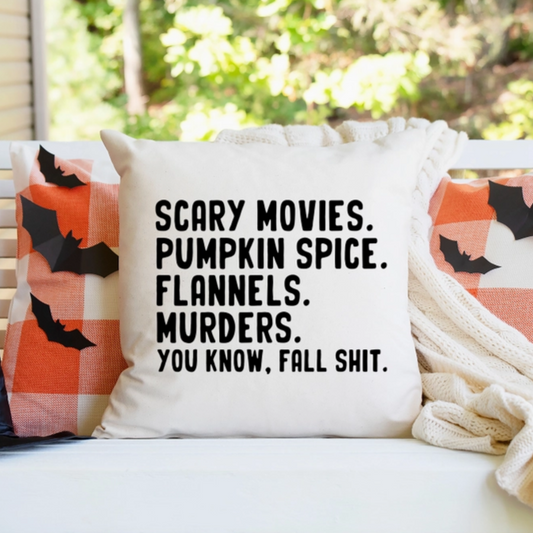 Halloween-themed throw pillow cover with spooky motifs