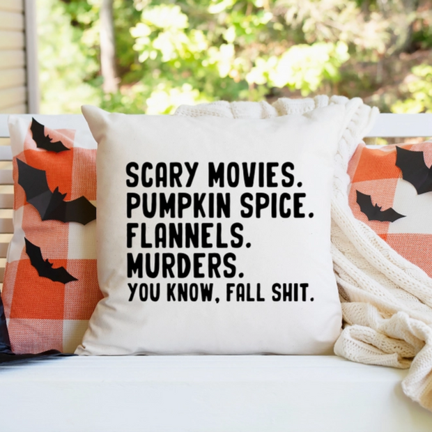 Halloween-themed throw pillow cover with spooky motifs