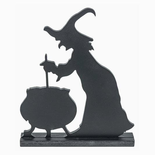 oil & Trouble Halloween silhouette artwork with witch theme