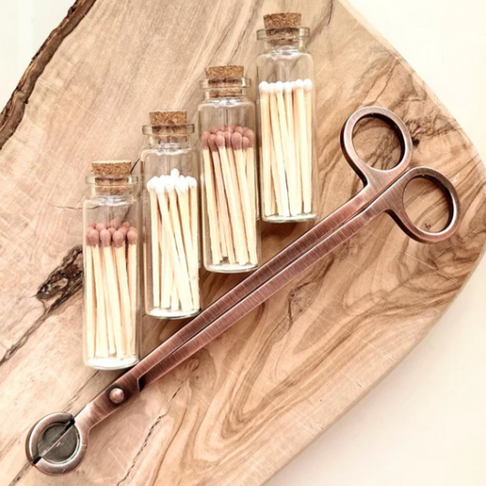 Rose gold candle wick trimmer with safety matches