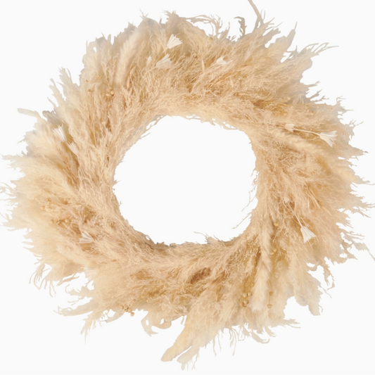 pampas grass wreath on wall