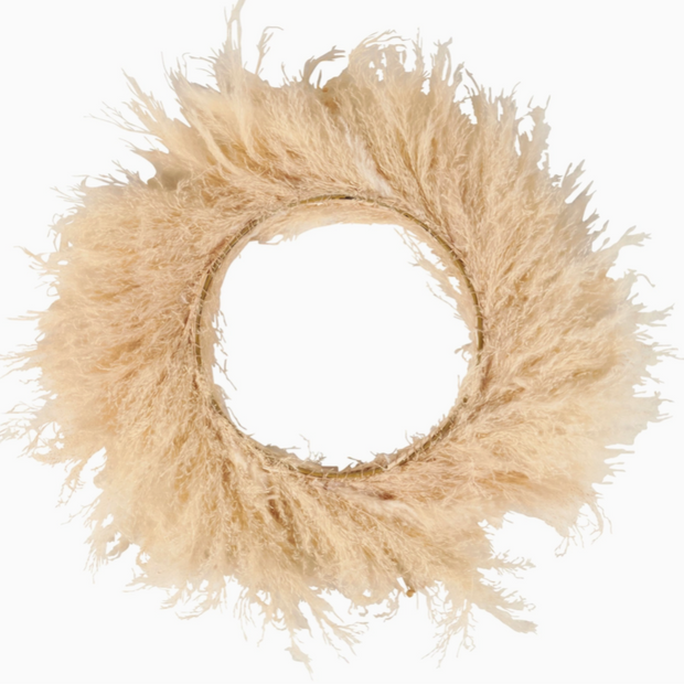 Beige pampas grass wreath on a white background