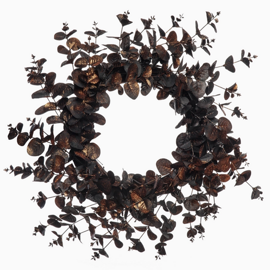 spooky eucalyptus wreath with dark foliage